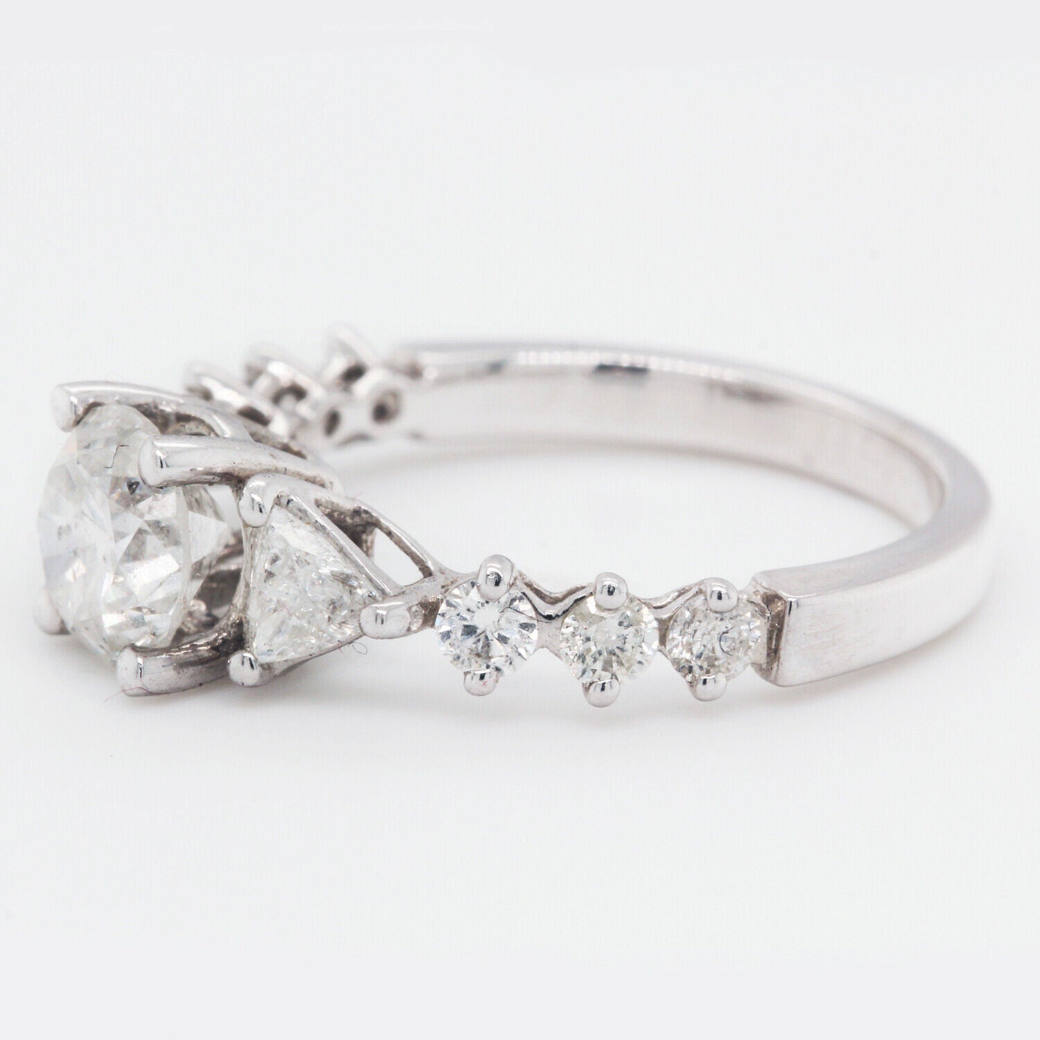 Diamond Engagement Ring Triangle Side Stones Clarity Enhanced 2.14 TCW 14 KW